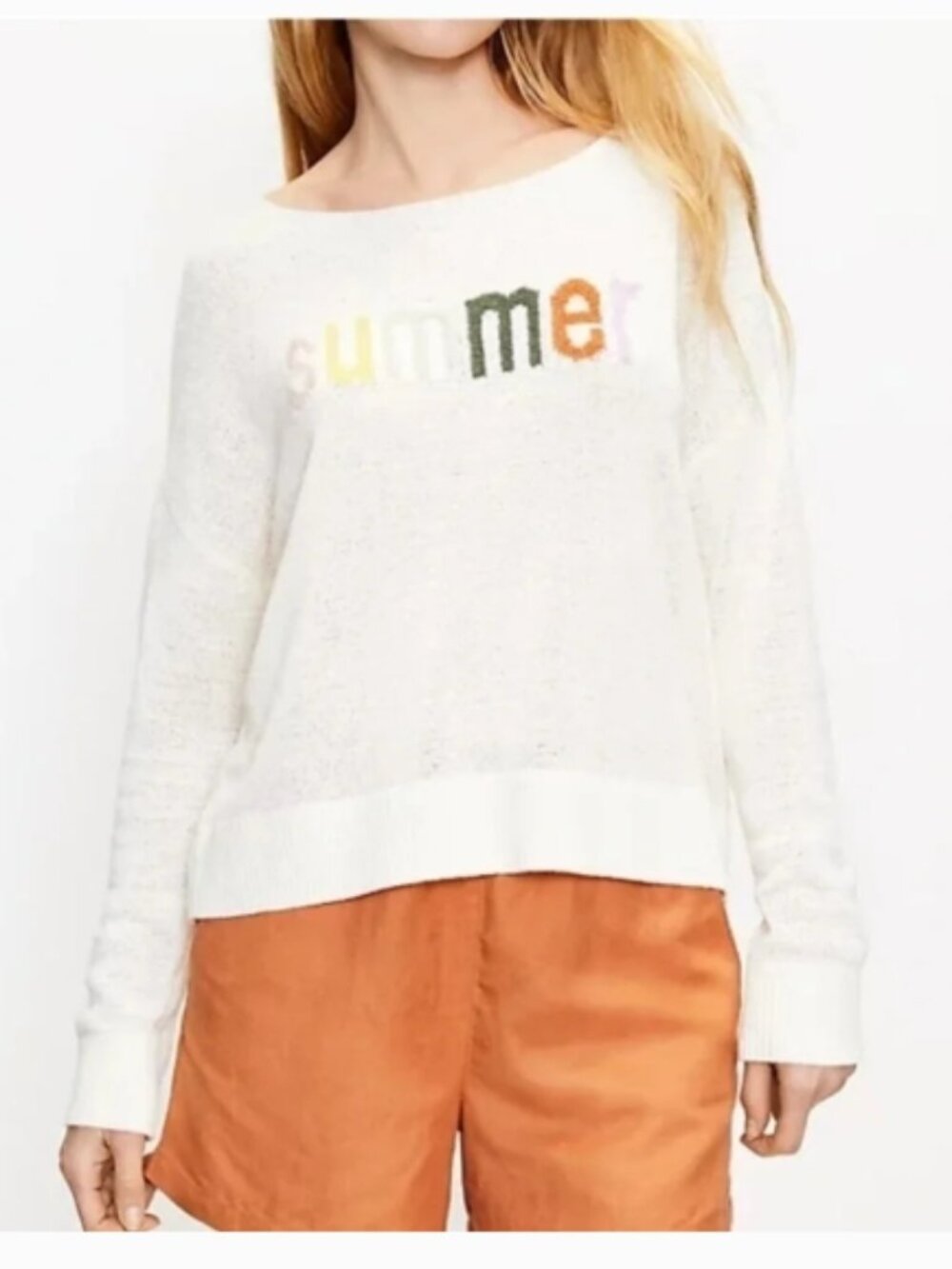 Ann Taylor Loft ‘Summer’ Graphic White Ballet Neck Sweater